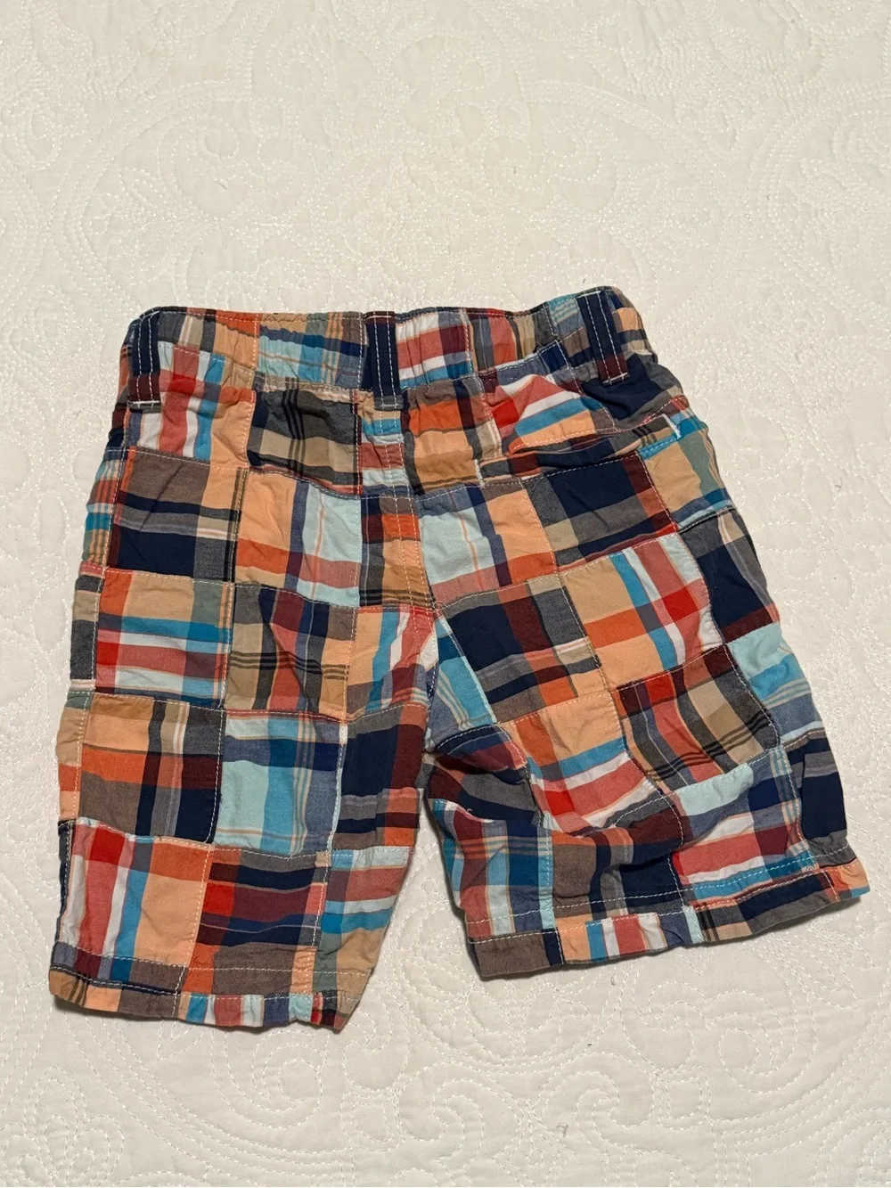 Gymboree Plaid Patchwork Cotton Shorts in Blue, Orange, Tan